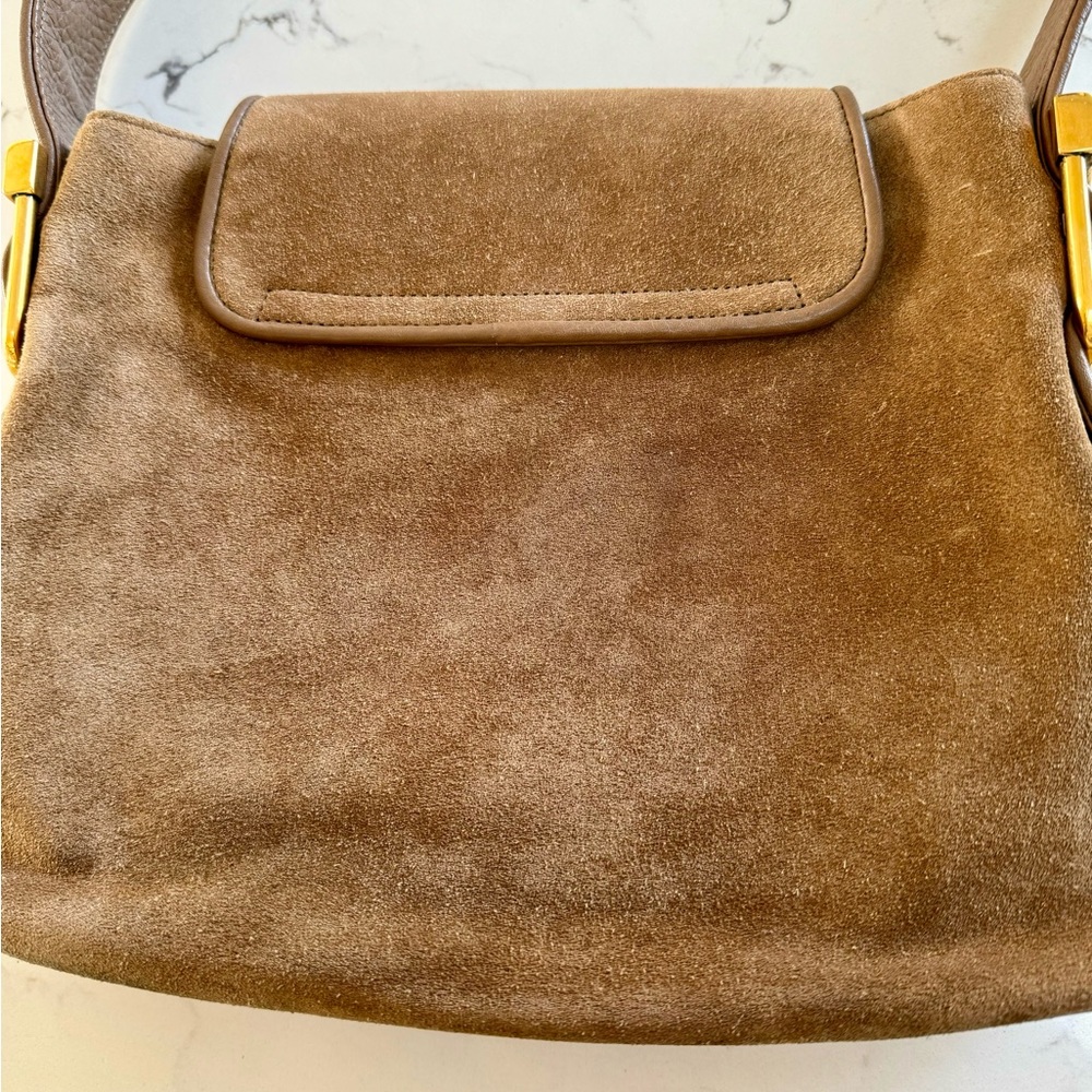 Gucci Taupe Suede Shoulder Bag with Gold Hardware - Picture 10 of 15